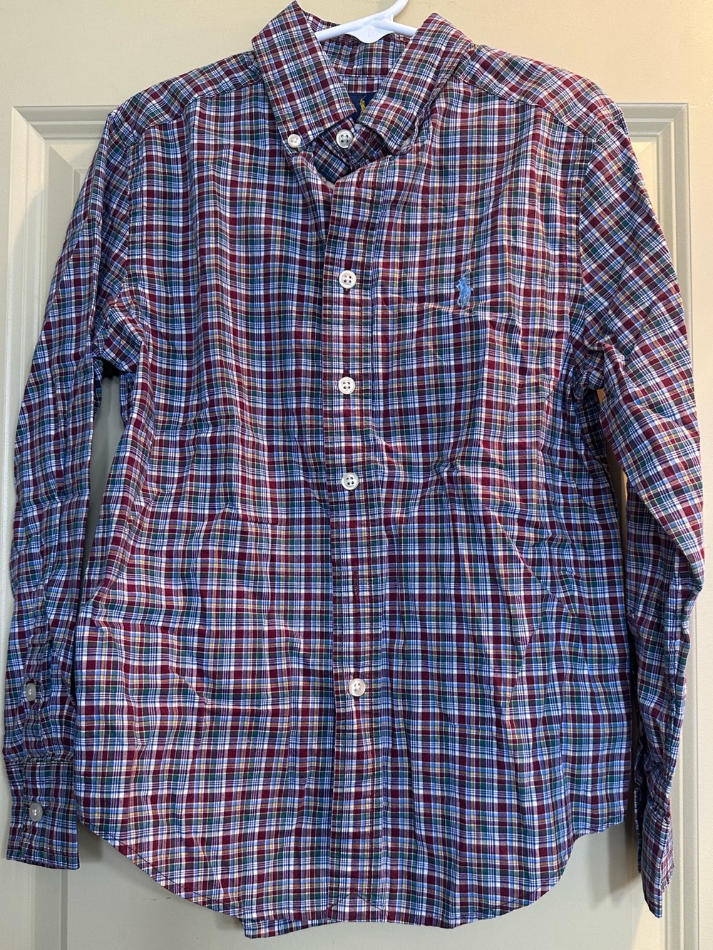 Ralph Lauren Long Sleeve Natural Stretch Blue Plaid Shirt Blue Youth Boys Size 8
